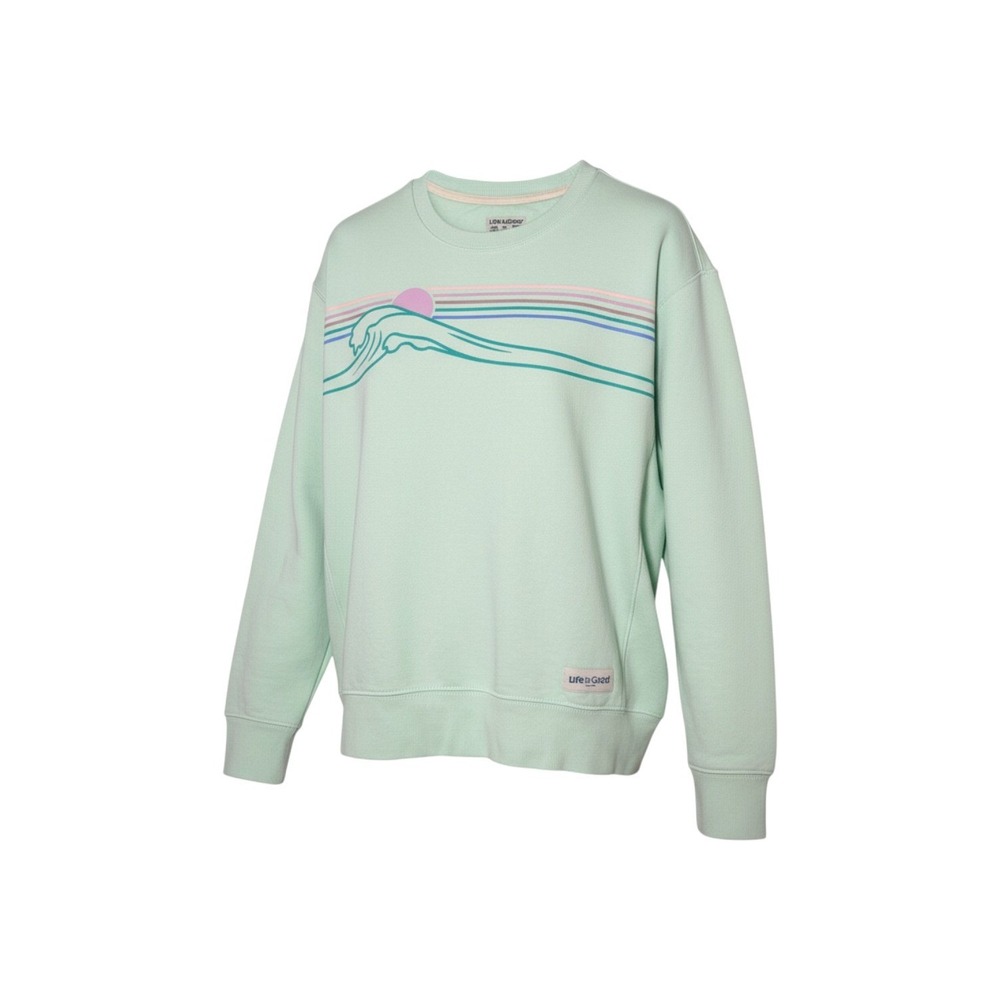 Life Is Good Women's XL Sweatshirt – Mint Green Graphic 100% Cotton Wave Sunset